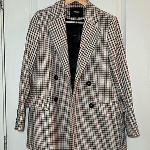 NWT Maje Voldi Plaid Double-Breasted Wool Blend Blazer Office Career Oversized